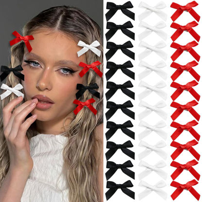 Picture of SAWINDA Mini Ribbon Bowknot Barrettes - 30PCS Metal Y2k Cute Black & White Claw Clips & Hair Accessories for Women Girls