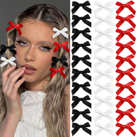 Picture of SAWINDA Mini Ribbon Bowknot Barrettes - 30PCS Metal Y2k Cute Black & White Claw Clips & Hair Accessories for Women Girls
