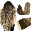Picture of DOORES Human Hair Extensions Tape in Real Balayage Walnut Brown to Ash Brown and Bleach Blonde 18 Inch 20pcs 50g Tape in Hair Extensions Real Hair Extensions Straight