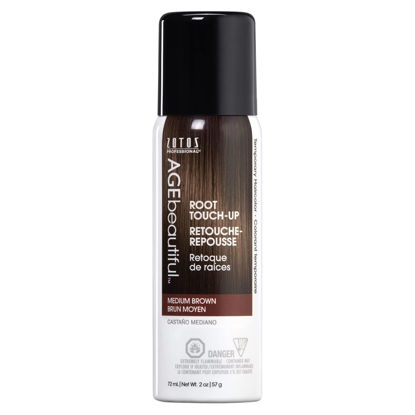 Picture of AGE beautiful Root Touch Up Hair Color Spray | Touch-Up Gray Concealer | Temporary Cover Up | Adds Volume & Covers Thinning Patches | Water, Sweat, Stain Resistant | Medium Brown | 2 Fl Oz