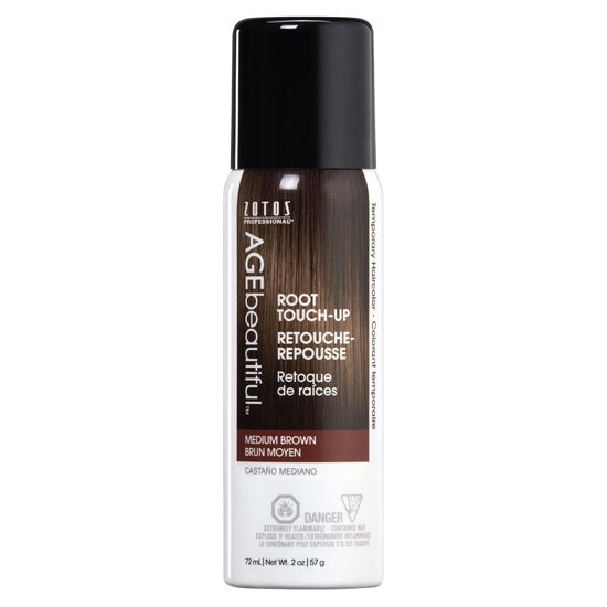 Picture of AGE beautiful Root Touch Up Hair Color Spray | Touch-Up Gray Concealer | Temporary Cover Up | Adds Volume & Covers Thinning Patches | Water, Sweat, Stain Resistant | Medium Brown | 2 Fl Oz