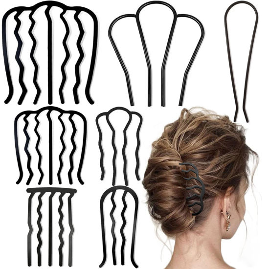 Picture of 7 Pcs Metal Hair Side Combs Hair Fork Clip Teeth Hair Pin Stick for Updo Bun, U Shape Hair Combs for Vintage Hairstyle Hair Accessories, Thick&Fine Hair Combination