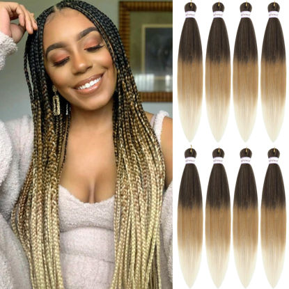Picture of Alrence Pre Stretched Braiding Hair Long Braid 18 Inch 8 Packs Professional Braiding Hair Extensions Synthetic Crochet Twist Braids (18 Inch, 4/27/613)