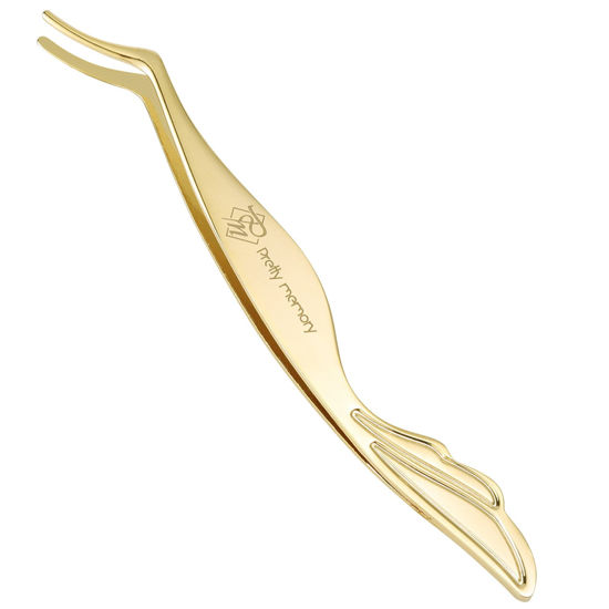 Picture of Pretty memory DIY Eyelash Applicator Tool, Curved Eyelash Tweezers for False Lashes, Lash Applicator for Easy Lashes Application and Removal, Gold