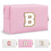 Picture of Personalized Initial A-Z Preppy Patch Makeup Bag,Small PU Chenille Letter Cosmetic Bag with Zipper for Teen Girls,Pink Cute Toiletry Organizer Bag,Monogrammed Valentines Day Gifts for Women,Letter B