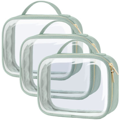 Picture of PACKISM TSA Approved Toiletry Bag - Clamshell Closing Clear Makeup Bags with Handle, Laurel Green, Quart-sized Clear Travel Bags for Toiletries, Carry-on Travel Essentials