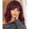 Picture of AISI HAIR Curly Bob Wig with Bangs Short Wavy Wine Red Color Wigs for Women Bob Style Synthetic Heat Resistant Bob Wigs