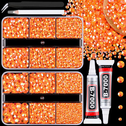 Picture of Resin Jelly Rhinestones for Crafting with B7000 Jewelry Glue, 2 Boxes Orange AB Flatback Crystals with 2Pcs 10ml Glue, Bedazzling Non Hotfix Gems for DIY Tumblers Clothing Shoes Manicure