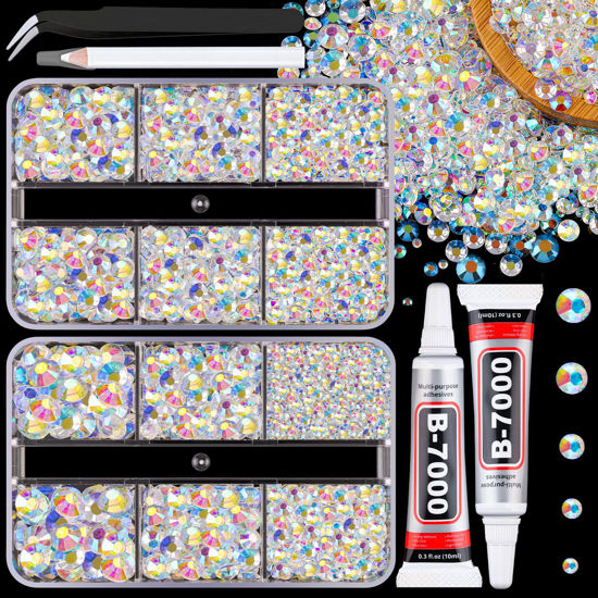 Picture of Resin Jelly Rhinestones for Crafting with B7000 Jewelry Glue, 2 Boxes Transparent AB Flatback Crystals with 2Pcs 10ml Glue, Bedazzling Non Hotfix Gems for DIY Tumblers Clothing Shoes Manicure