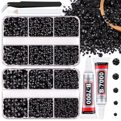 Picture of Resin Jelly Rhinestones for Crafting with B7000 Jewelry Glue, 2 Boxes Black Flatback Crystals with 2Pcs 10ml Glue, Bedazzling Non Hotfix Gems for DIY Tumblers Clothing Shoes Manicure