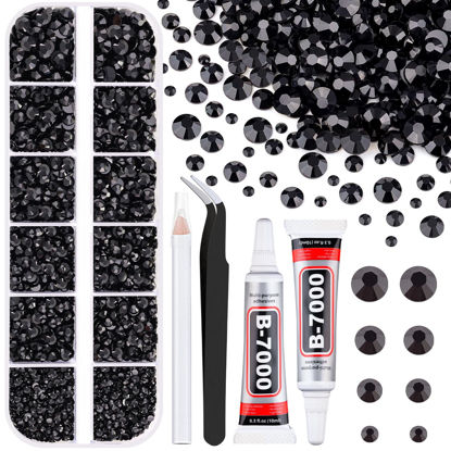 Picture of 6100Pcs Resin Rhinestones for Crafting with 2Pcs 10ml B7000 Jewelry Glue, 1 Box Flatback Crystals Diomand (Black) for Bedazzling Crafts DIY Nail Art Makeup，Non Hotfix Gems for Clothing Shoes Tumblers