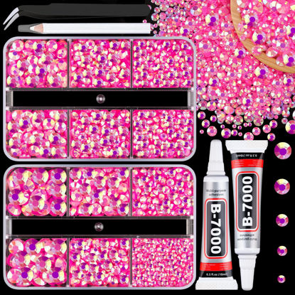 Picture of Resin Jelly Rhinestones for Crafting with B7000 Jewelry Glue, 2 Boxes Hot Pink AB Flatback Crystals with 2Pcs 10ml Glue, Bedazzling Non Hotfix Gems for DIY Tumblers Clothing Shoes Manicure