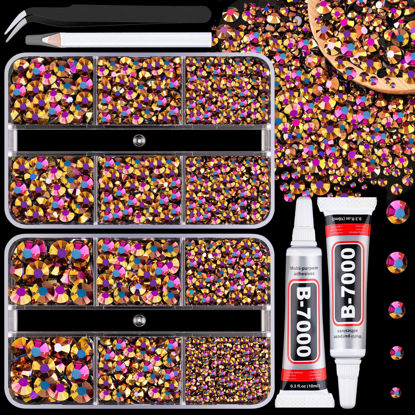 Picture of Resin Jelly Rhinestones for Crafting with B7000 Jewelry Glue, 2 Boxes Gold Rose AB Flatback Crystals with 2Pcs 10ml Glue, Bedazzling Non Hotfix Gems for DIY Tumblers Clothing Shoes Manicure