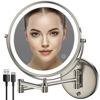 Picture of Rocollos Rechargeable Wall Mounted Lighted Makeup Mirror, 8 Inch Double-Sided LED Vanity Mirror 1X/10X Magnification,3 Color Lights Touch Screen Dimmable 360°Swivel 13 Inch Extendable