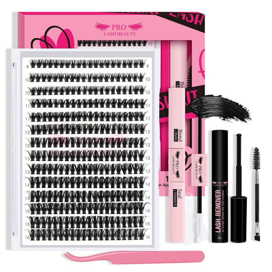 Picture of 𝐏𝐑𝐎 DIY Lash Extension Kit 280pcs Lash Clusters D Curl Eyelash Extension Kit Individual Lashes with Lash Bond and Seal Lash Remover Lash Applicator Easy to Apply at Home(50D-9-16mix Kit)