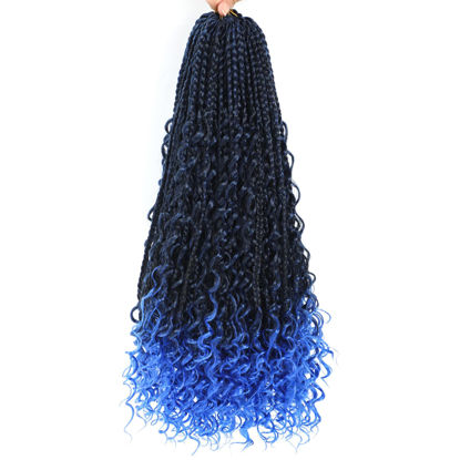 Picture of 8 Packs Crochet Box Braids- 18 Inch Goddess Box Braids Crochet Hair Bohomian Crochet Braids Hair Synthetic Braiding Hair Extensions Crochet Hair for Black Women (1B/Blue)