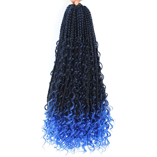 Picture of 8 Packs Crochet Box Braids- 18 Inch Goddess Box Braids Crochet Hair Bohomian Crochet Braids Hair Synthetic Braiding Hair Extensions Crochet Hair for Black Women (1B/Blue)