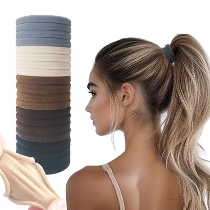 Picture of Vrose Flosi 20pcs Thick Seamless Hair Ties for Curly Heavy and Long Hair - Hair Elastics for Women Men Girls Big Pony tails Holders Updos & Braids For All Hair Types No Damage No Tangle & No Breakage