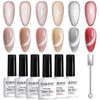 Picture of RARJSM Cat Eye Gel Nail Polish Set Silver Glitter Nude Purple Pink Red Champagne Gold Brown 6 Colors 9D Galaxy Velvet Ice Jelly Gel Polish with Magnet Stick UV LED Curing Requires Soak Off Home Salon
