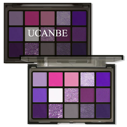 Picture of UCANBE Purple Eyeshadow Makeup Palette, 15 Colors Dark Smokey Shimmer Matte Metallic Glitter Eye Shadow Pallet, Violet Lavender Pink Make Up Kit for Cosplay Halloween Ursula Witch Costume Parties