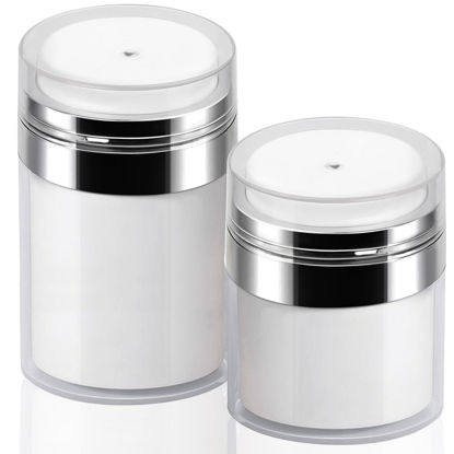 Picture of 2Pack Lotion Dispenser 50ml 100ml Airless Pump Jar - 1.7Oz 3.5Oz Moisturizer Pump Bottle Drunk Elephant Skin Care Travel Makeup Containers for Thick Moisturizer, Skincare Cream