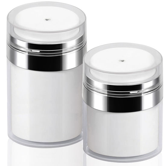 Picture of 2Pack Lotion Dispenser 50ml 100ml Airless Pump Jar - 1.7Oz 3.5Oz Moisturizer Pump Bottle Drunk Elephant Skin Care Travel Makeup Containers for Thick Moisturizer, Skincare Cream