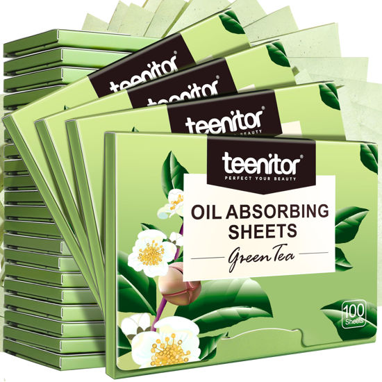 Picture of Teenitor Oil Blotting Sheets for Face, 2400 Sheets Oil Absorbing Sheets for Face, Green Tea Oil Absorbent Pads Oil Blotting Paper for Oily Skin, Face Oil Wipes Oil Sheets for Women Men, Large 10cmx7cm