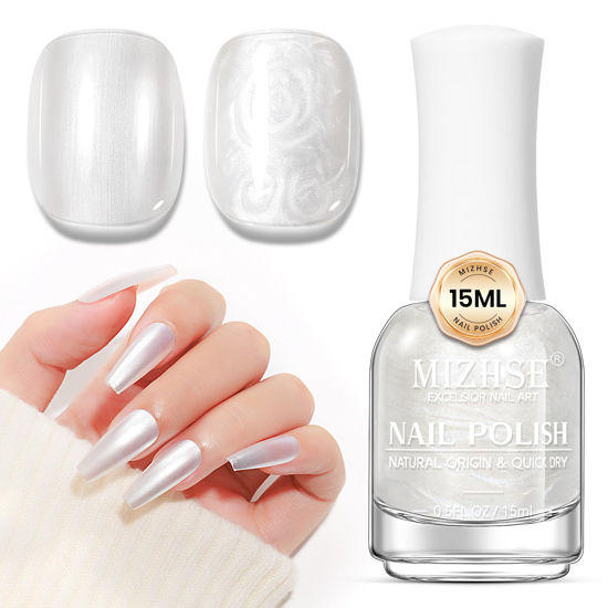 Picture of MIZHSE Nail Polish: 15Ml Mermaid Pearl Nail Polish Aurora Milky White Effect Nail Polish, Fingernail and Toenail Polish Glossy Long Lasting Nail Polish Trendy DIY at Home Nail Gift Spree