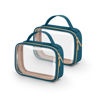 Picture of Wedama TSA Approved Toiletry Bag, 2 Pack Clear Makeup Bags with Handles, Quart Size Clear Toiletry Bags, PVC Cosmetic Bag for Women and Men, Carry on Airport Airline Compliant Bag, Til Blue
