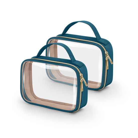 Picture of Wedama TSA Approved Toiletry Bag, 2 Pack Clear Makeup Bags with Handles, Quart Size Clear Toiletry Bags, PVC Cosmetic Bag for Women and Men, Carry on Airport Airline Compliant Bag, Til Blue