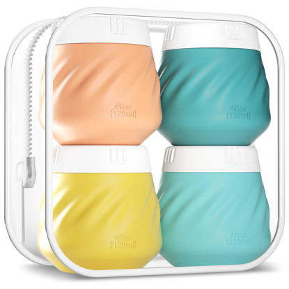 Picture of Gemice 4 OZ Travel Size Containers for Toiletries, 4-Pack Leak-Proof Silicone Slime Jars with Lids, BPA Free Small Round Cosmetic Slime Container for Lotion, Cream, Ointments, Travel Essentials