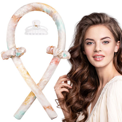 Picture of Heatless Curling Rod Headband, IENIN No Heat Hair Curlers to Sleep in Curl Ribbon with Scrunchies Hair Clips Overnight Hair Curlers for Women Long Hair Styling Tools(Tie Dye Sunset)