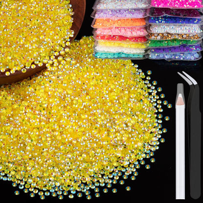 Picture of 5000pcs 3mm Resin Rhinestones Bulk, Transparent Lemon Yellow AB Flatback Round Jelly Rhinestones Non Hotfix Crystal Gems Large Quantity Wholesale for DIY Crafts Clothes Bottles Face Makeup Manicure