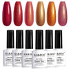 Picture of RARJSM Nude Gold Glitter Gel Nail Polish Set 6pcs Jelly Shimmery Sheer Lavender Wine Red Gold Brown Orange Fall Nail Gel Polish Sparkly Translucent Natural Skin Tone Color 7.5ml Soak off UV LED Cured