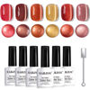 Picture of RARJSM Amber Ceramic Cat Eye Gel Nail Polish Set 6 Pcs Metallic Brown Dark Burgundy Orange Cooper Red Gray Mauve Velvet Silver Glitter Cateye Gel Polish with Magnetic Stick UV LED Curing Require Fall