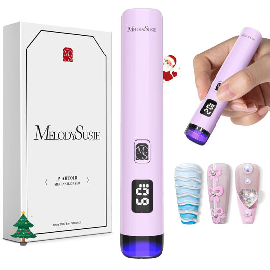 Picture of Melodysusie Handheld UV Light for Gel Nails, ART01R Cordless Gel X Nail Lamp Rechargeable with LCD Display, Eye-Protective Cover Flash Cure Nail Dryer for Rhinestone Glue Decoration DIY At Home Purple