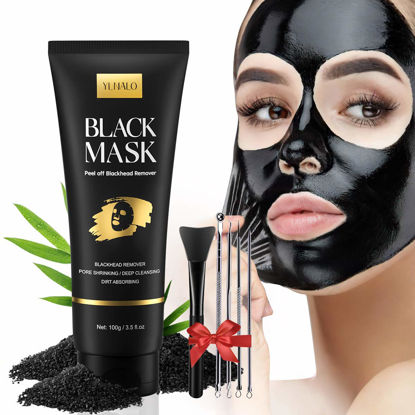 Picture of YLNALO Blackhead Remover Mask Kit, Charcoal Peel Off Facial Mask with Brush and Pimple Extractors, Deep Cleansing for Face Nose Blackhead Pores Acne, For All Skin Types (3.5 Fl.oz)