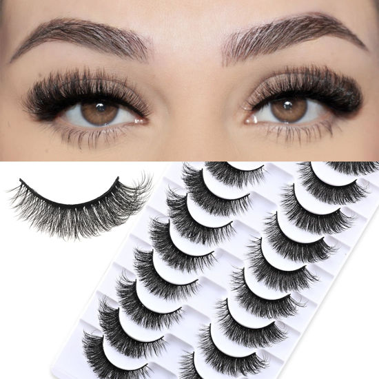 Picture of FARRED Wispy Lashes Short Eyelashes Fluffy Cat Eye False Eyelash Russian Strip Lash Natural Fox Eye Lashes that Looks Like Extension 10 Pairs Volume Winged Eyelashes Pack for Daily Makeup (Z17|8-15MM)