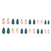 Picture of Green Press on Nails Medium Almond Fake Nails with Designs Leaf Gold Line False Nails Press ons Glossy Full Cover Glue on Nails Cute Acrylic Nails Artificial Stick on Nails for Women Manicure 24 Pcs