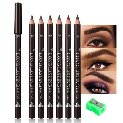 Picture of 6Pcs brow pencil, wooden hard-core eyebrow pencils, eyebrow pencil dark brown, eyebrow and eyeliner pencils, waterproof and sweat-proof, beginner makeup eyebrow pencil, dark brown eyeliner pencils
