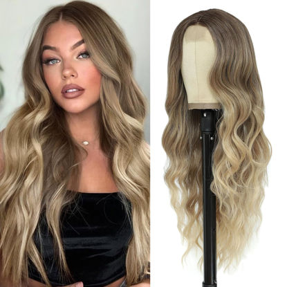 Picture of BUPPLER Cosplay Long Ombre Blonde Wig 26 Inch Middle Part Synthetic Wig Realistic Gifts Party Wigs for Women Daily Use Colorful Wigs (Ombre Blonde)