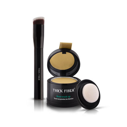 Picture of THICK FIBER Root Touch Up Powder for Thinning Hair Women - Water & Sweat Resistant Hair Loss Concealer Set with Brush (Blonde)