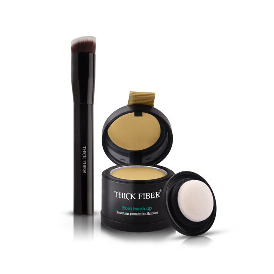 Picture of THICK FIBER Root Touch Up Powder for Thinning Hair Women - Water & Sweat Resistant Hair Loss Concealer Set with Brush (Blonde)