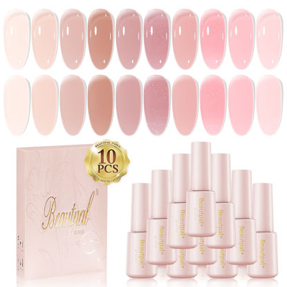 Picture of Larvall Beautpal Jelly Gel Nail Polish Set Nude Gel Polish Kit Milky Nude Sheer Pink Soak Off UV Translucent Nail Polish Gel 10PCS 7ml