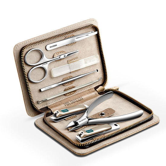 Picture of MR.GREEN Manicure Sets Pedicure Kits Stainless Steel Nail Clipper Personal Care Tools with PU Leather Case (Gray)