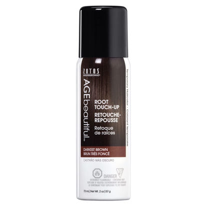 Picture of AGE beautiful Root Touch Up Hair Color Spray | Touch-Up Gray Concealer | Temporary Cover Up | Adds Volume & Covers Thinning Patches | Water, Sweat, Stain Resistant | Darkest Brown | 2 Fl Oz