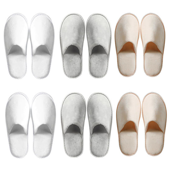 Picture of OSTADARRA 6 Pairs Spa Slippers, Non Slip Disposable Slippers For Guest, Washable Reusable, Which Can Be Used As Women Men, House, Indoor, Bathroom, Bedroom, Hotel, Bride Slippers