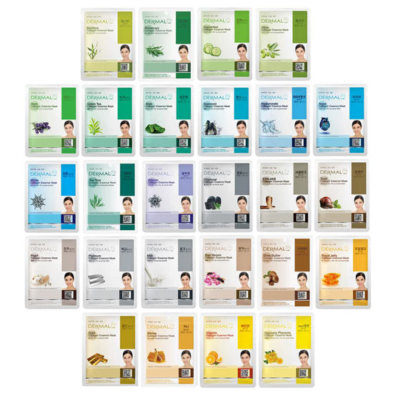 Picture of DERMAL 26 Combo Pack Collagen Essence Korean Face Mask (Green & Yellow) - Hydrating & Soothing Facial Mask with Panthenol - Hypoallergenic Sheet Mask for All Skin Types - Home Spa Treatment Mask