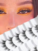 Picture of Manga Lashes Wispy False Eyelashes Natural Look 14mm Cat Eyelashes Anime Lashes 0.1mm Thin Band Manhua Lashes 3D Volume Strip Lashes Pack C Curl Eyelashes 7 Pair Siligli