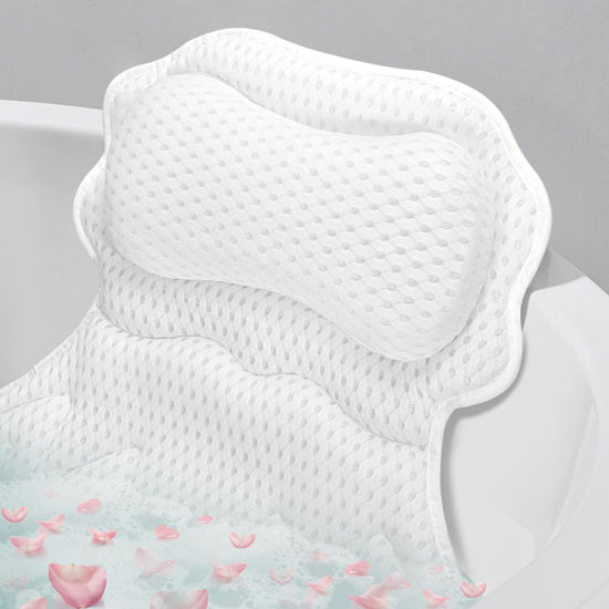 Picture of SetSail Bath Pillow, Relaxing Bath Pillows for Tub Neck and Back Support Soft 4D Breathable Air Mesh Ergonomic Bathtub Pillow with 6 Strong Suction Cups and Hook Luxury Bathroom Accessories,White